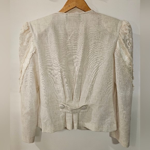 VTG | Farouche Double Breasted Flax Blazer with Lace Detailing, Size Large - Picture 5 of 6